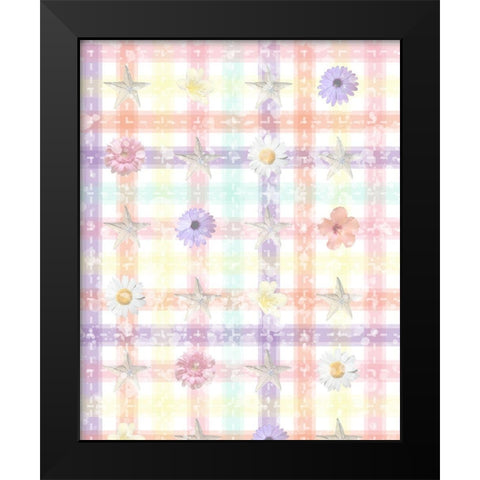 Whimsical Plaid with Flowers Black Modern Wood Framed Art Print by Hogan, Melody