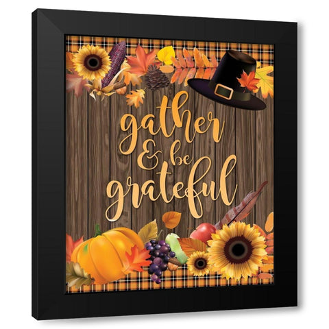 Gather Grateful Black Modern Wood Framed Art Print with Double Matting by Hogan, Melody