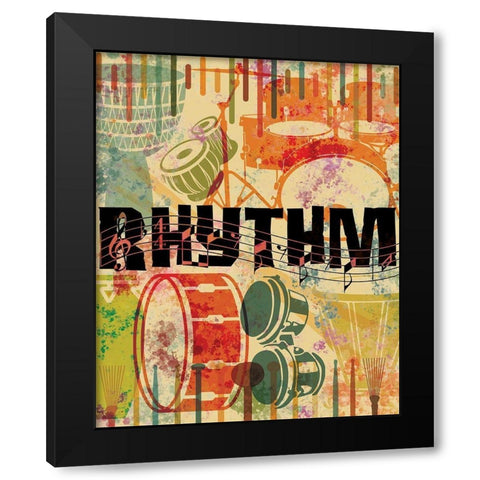 Retro Rhythm Black Modern Wood Framed Art Print by Hogan, Melody