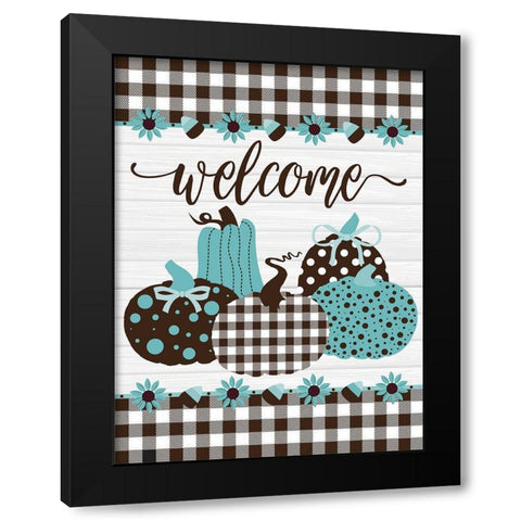 Welcome Pumpkins Buffalo Plaid 2 Black Modern Wood Framed Art Print by Hogan, Melody