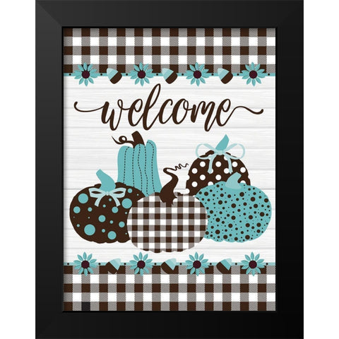Welcome Pumpkins Buffalo Plaid 2 Black Modern Wood Framed Art Print by Hogan, Melody