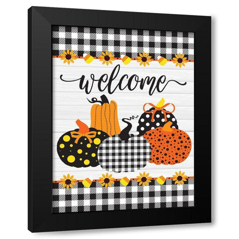 Welcome Pumpkins Buffalo Plaid 3 Black Modern Wood Framed Art Print by Hogan, Melody