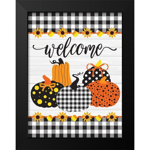 Welcome Pumpkins Buffalo Plaid 3 Black Modern Wood Framed Art Print by Hogan, Melody