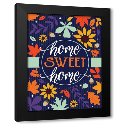 Navy Home Sweet Home Fall Floral Black Modern Wood Framed Art Print with Double Matting by Hogan, Melody