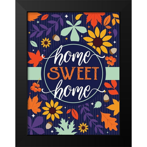 Navy Home Sweet Home Fall Floral Black Modern Wood Framed Art Print by Hogan, Melody