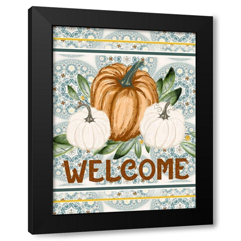 Welcome Pumpkin Mandala Black Modern Wood Framed Art Print by Hogan, Melody