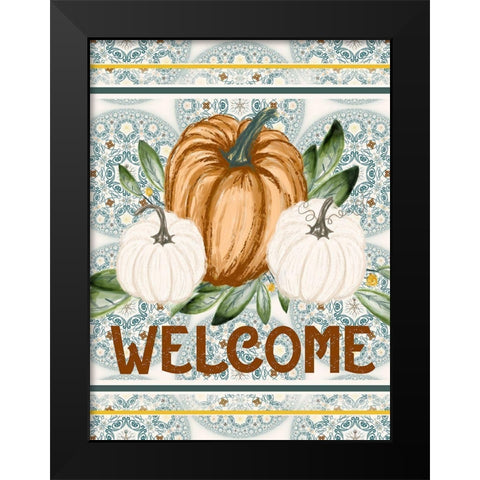 Welcome Pumpkin Mandala Black Modern Wood Framed Art Print by Hogan, Melody