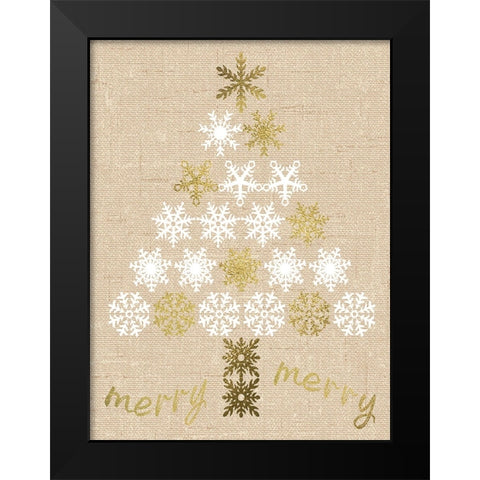 Burlap Lace Gold Xmas 1 Black Modern Wood Framed Art Print by Hogan, Melody