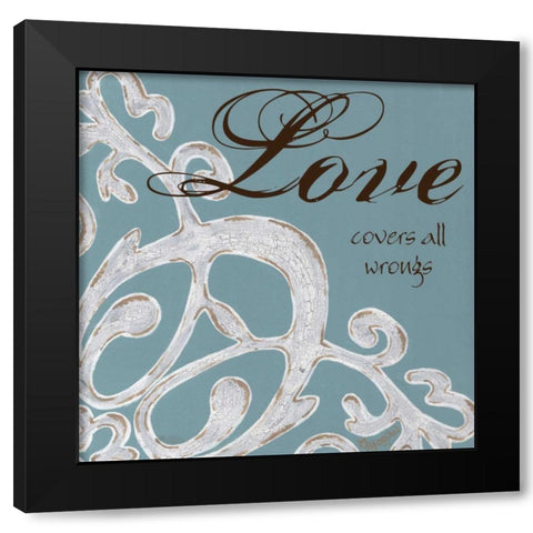 Crackle Filigree Love Black Modern Wood Framed Art Print with Double Matting by Hogan, Melody