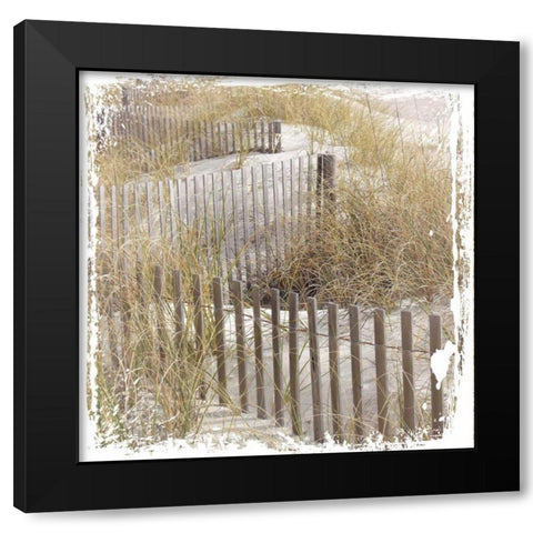 Fence By The Beach Black Modern Wood Framed Art Print by Hogan, Melody