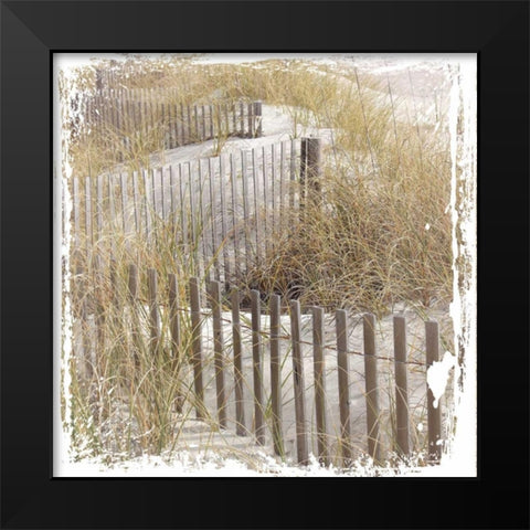 Fence By The Beach Black Modern Wood Framed Art Print by Hogan, Melody