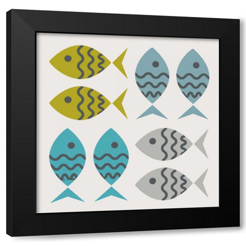 Fishy March Black Modern Wood Framed Art Print by Hogan, Melody
