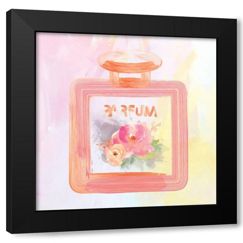 Watercolor Perfume Bottles Flowers 1 Black Modern Wood Framed Art Print by Hogan, Melody