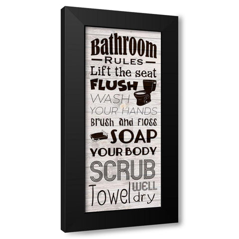 Bath Rules Black Modern Wood Framed Art Print by Prime, Marcus