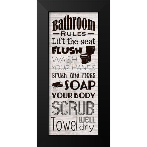 Bath Rules Black Modern Wood Framed Art Print by Prime, Marcus