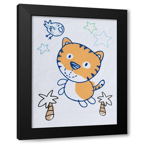 Playful Tiger Black Modern Wood Framed Art Print with Double Matting by Prime, Marcus