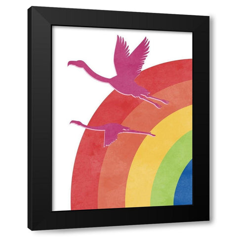 Flamingo Flight Black Modern Wood Framed Art Print with Double Matting by Prime, Marcus