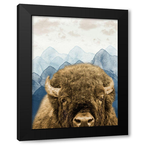 Mountain Fluffy Bison Black Modern Wood Framed Art Print by Prime, Marcus