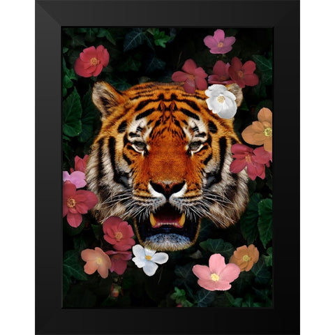 Peeking Floral Beast Black Modern Wood Framed Art Print by Prime, Marcus