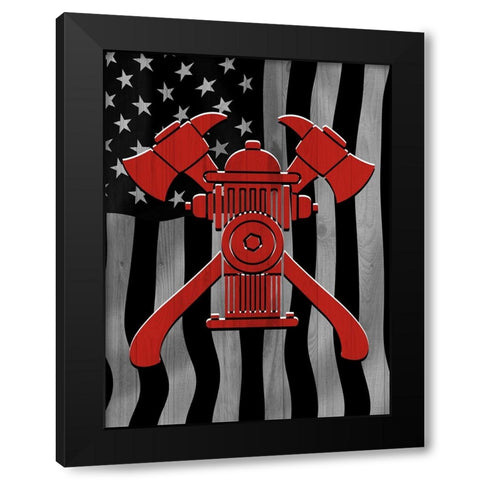 American Firefighter Black Modern Wood Framed Art Print by Prime, Marcus