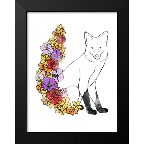 Flower Fox Black Modern Wood Framed Art Print by Prime, Marcus