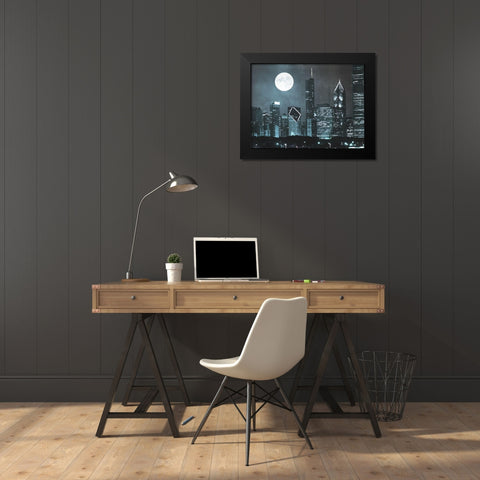 Moonlit Chicago 2 Black Modern Wood Framed Art Print by Prime, Marcus