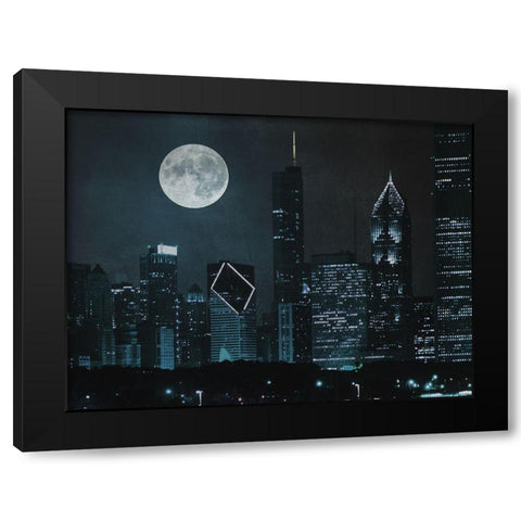 Moonlit Chicago Black Modern Wood Framed Art Print by Prime, Marcus