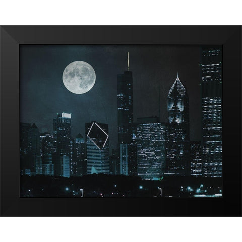 Moonlit Chicago Black Modern Wood Framed Art Print by Prime, Marcus
