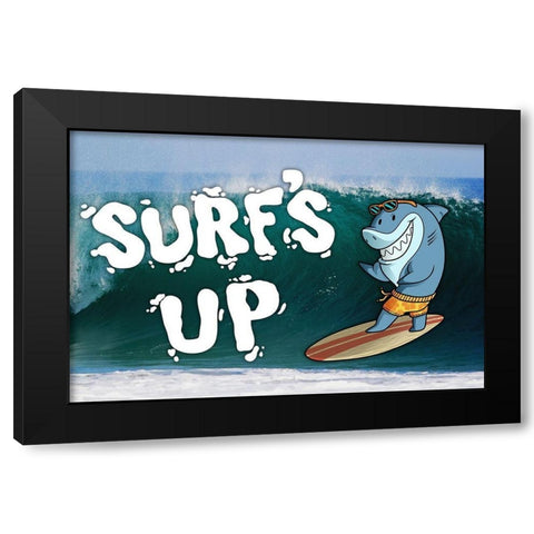 Surfs Up Shark Black Modern Wood Framed Art Print by Prime, Marcus