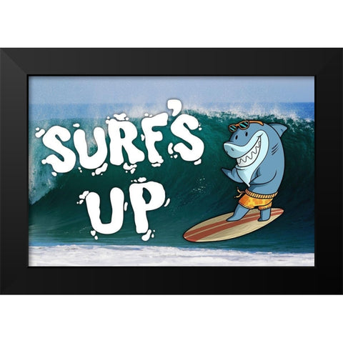 Surfs Up Shark Black Modern Wood Framed Art Print by Prime, Marcus