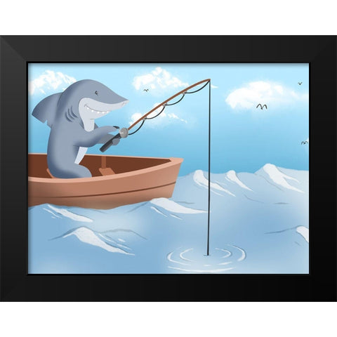 Gone Fishing Black Modern Wood Framed Art Print by Prime, Marcus