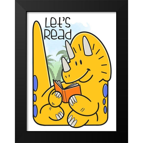 Dino Reading Black Modern Wood Framed Art Print by Prime, Marcus