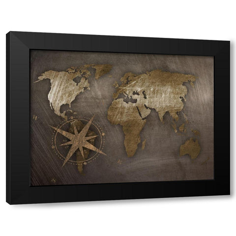 World Compass Black Modern Wood Framed Art Print with Double Matting by Prime, Marcus