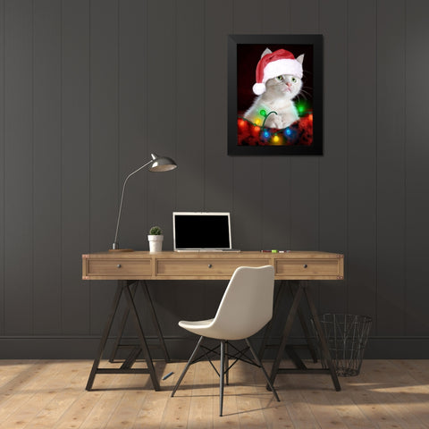 Christmas Kitten Black Modern Wood Framed Art Print by Prime, Marcus
