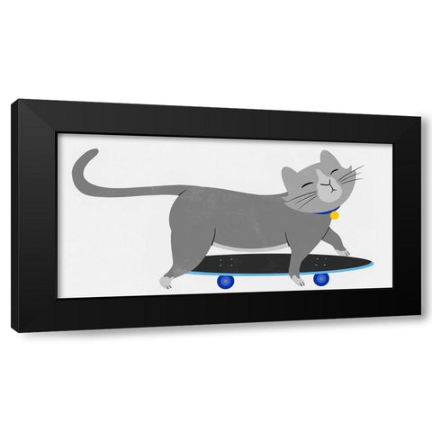 Skateboarding Cat Black Modern Wood Framed Art Print by Prime, Marcus