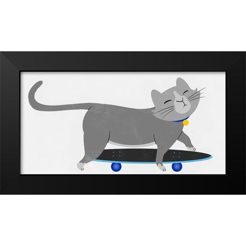 Skateboarding Cat Black Modern Wood Framed Art Print by Prime, Marcus