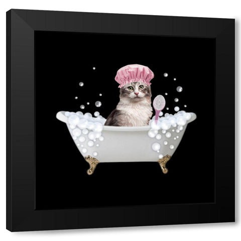 Fun Kitty Bath 3 Black Modern Wood Framed Art Print with Double Matting by Prime, Marcus