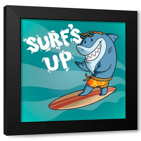 Surf Shark Dude Black Modern Wood Framed Art Print with Double Matting by Prime, Marcus