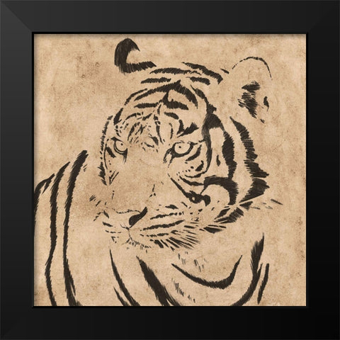 Parchment Tiger 1 Black Modern Wood Framed Art Print by Prime, Marcus