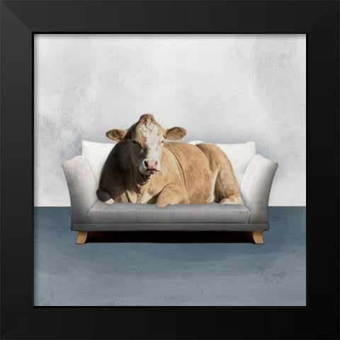 Lounge Cow Black Modern Wood Framed Art Print by Prime, Marcus
