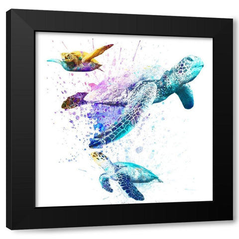 Splashing Turtles 2 Black Modern Wood Framed Art Print with Double Matting by Prime, Marcus