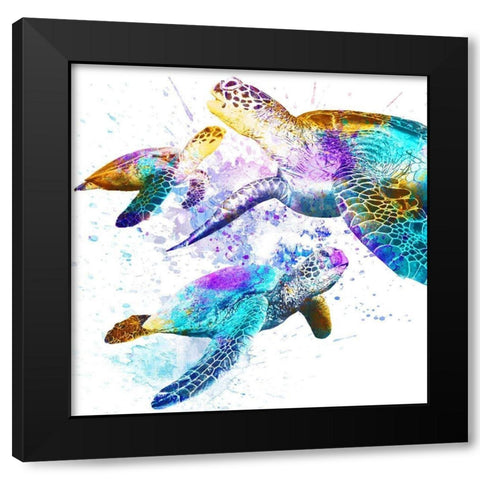 Splashing Turtles 2 Black Modern Wood Framed Art Print with Double Matting by Prime, Marcus