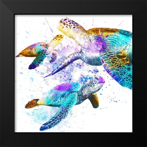 Splashing Turtles 2 Black Modern Wood Framed Art Print by Prime, Marcus