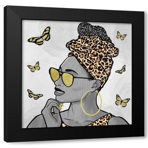 Leopard And Butterfly Fashion Black Modern Wood Framed Art Print by Prime, Marcus