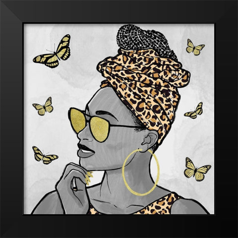 Leopard And Butterfly Fashion Black Modern Wood Framed Art Print by Prime, Marcus