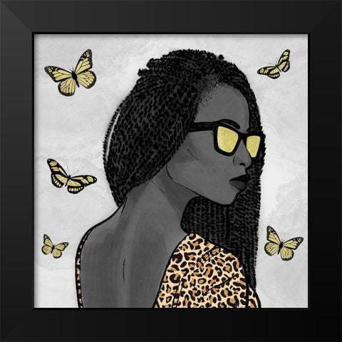 Leopard And Butterfly Fashion 3 Black Modern Wood Framed Art Print by Prime, Marcus