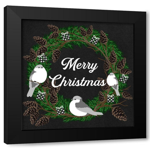 Merry Christmas Birds Black Modern Wood Framed Art Print with Double Matting by Prime, Marcus