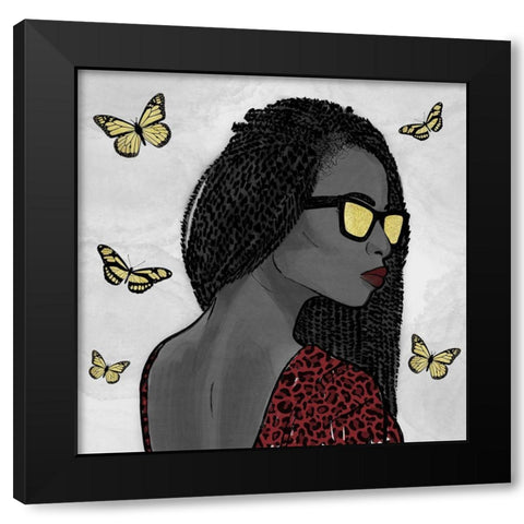 Crimson Leopard And Butterfly Fashion 2 Black Modern Wood Framed Art Print with Double Matting by Prime, Marcus