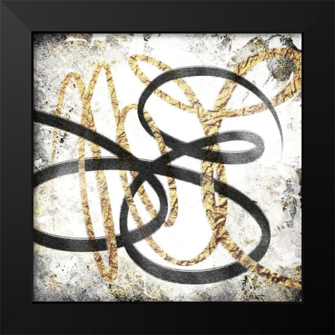 Gold And Black Scribble 1 Black Modern Wood Framed Art Print by Prime, Marcus