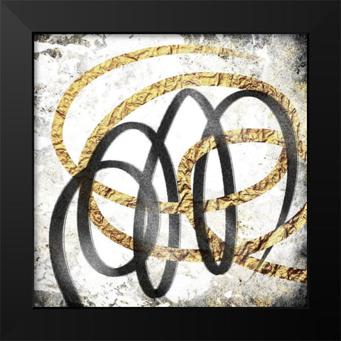 Gold And Black Scribble 2 Black Modern Wood Framed Art Print by Prime, Marcus